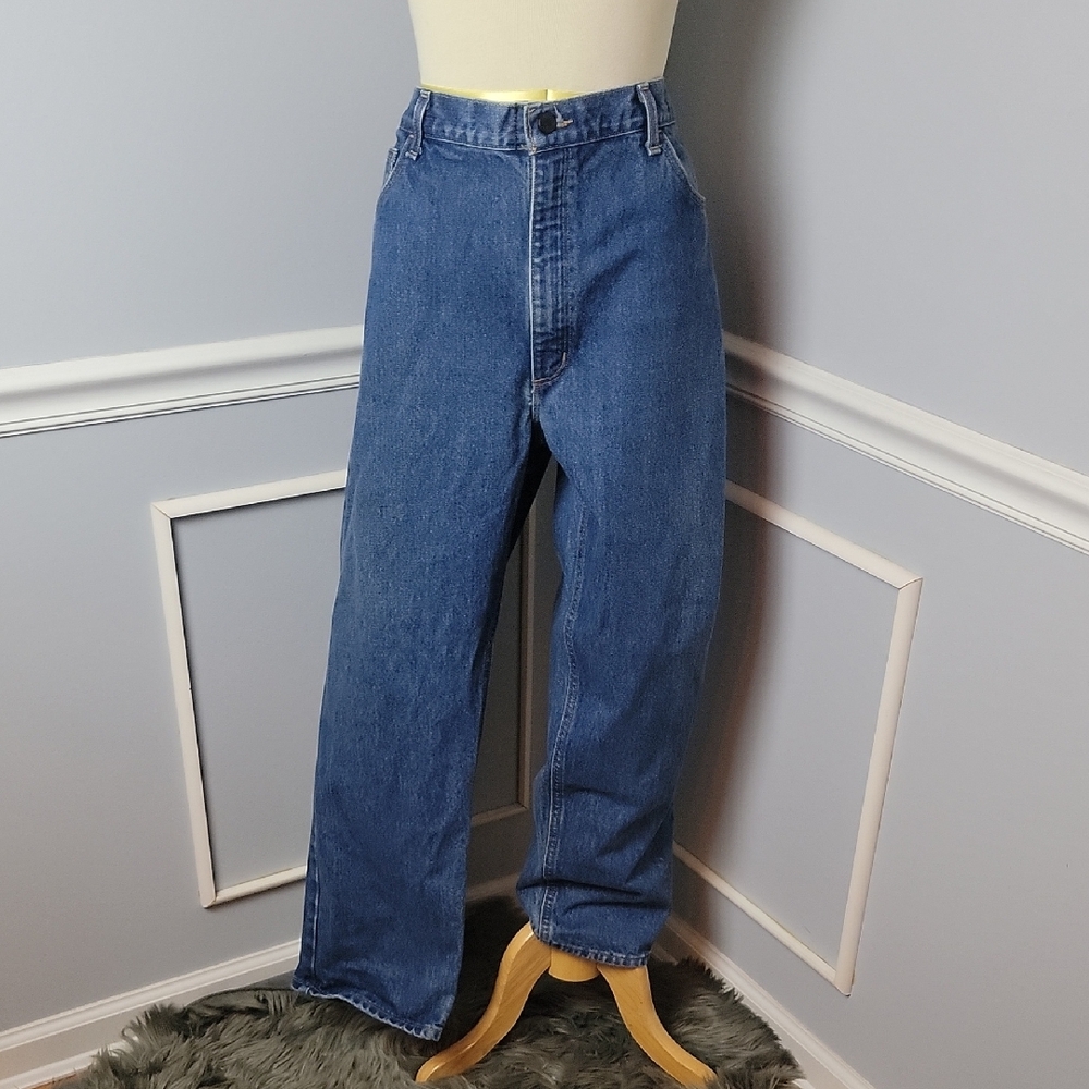 CARHARTT FR Medium Wash Work Outdoor Casual Rugged Straight Leg Denim Jean 42x30